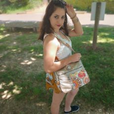 Sac cuir taupe irisé / tissu mandala